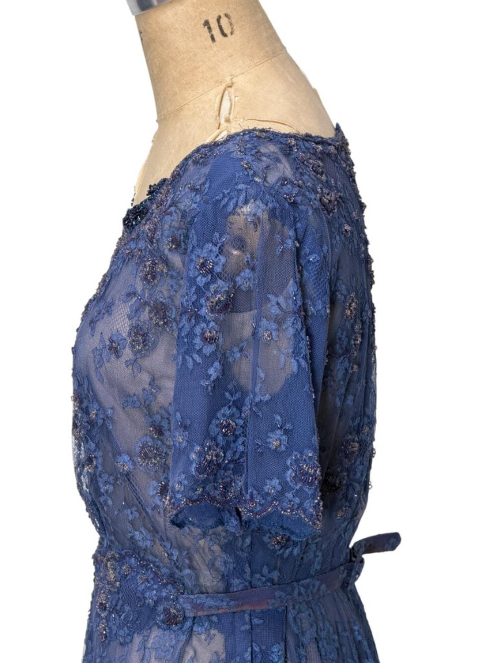 1950s blue lace dress with beaded accents Size L - Picture 5 of 11